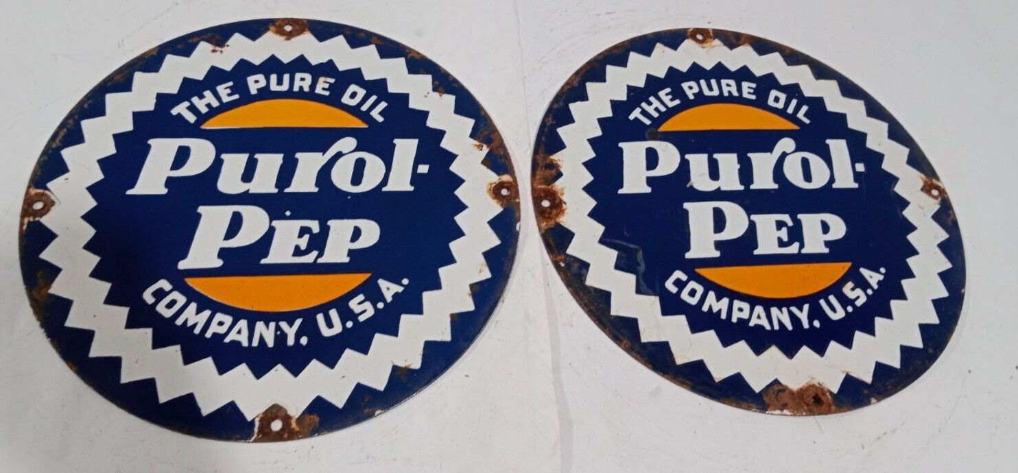 Purol Pep Pure Oil Porcelain Enamel Sign 12 x 12 Inches 1 Sided
