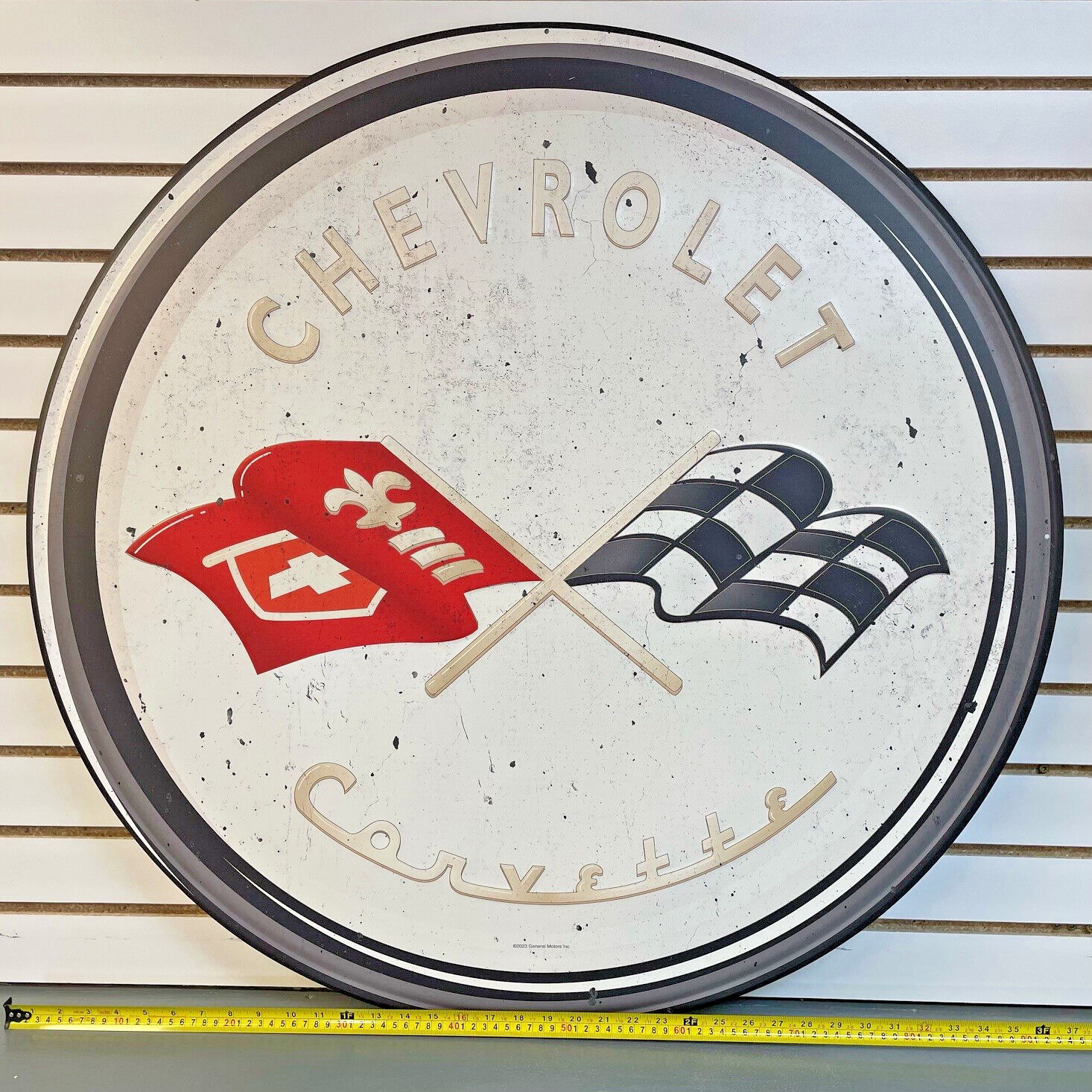 LARGE 36″ Chevrolet CORVETTE Chevy / Checkered Flag Reproduction Metal Sign