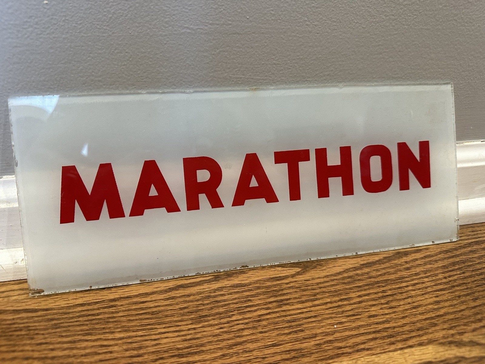 Antique Glass Marathon Gas Pump Sign Vintage 70s Advertising Oil Gas Station