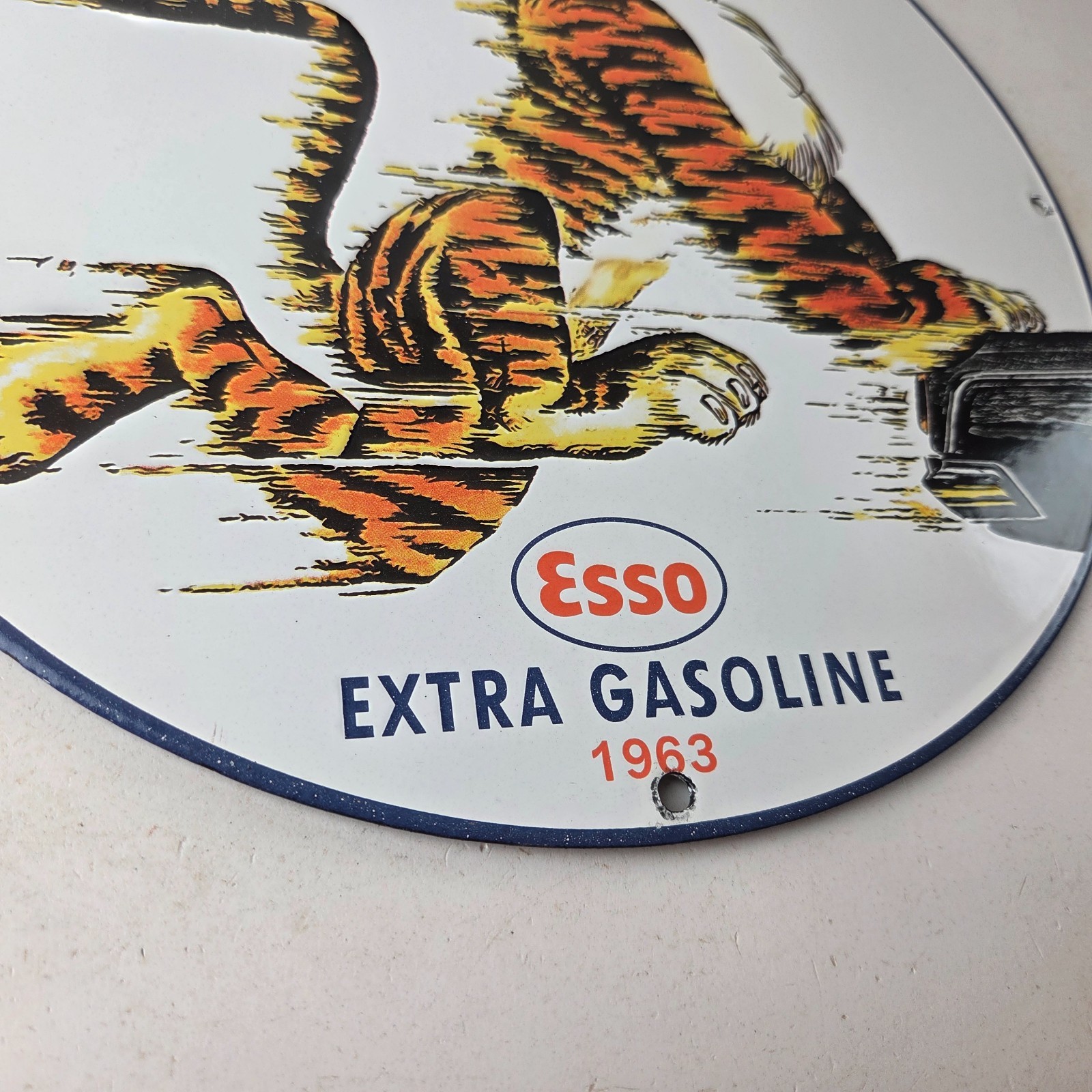 Vintage Esso Gasoline Sign – Tiger Gas Service Station Auto Tank Porcelain Sign