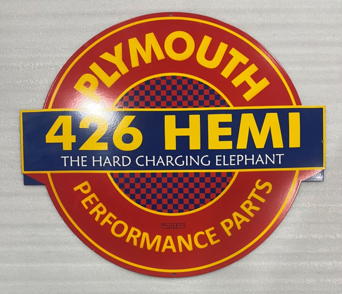 PLYMOUTH 426 HEMI GAS & OIL PORCELAIN ENAMEL SIGN 34X30″ SSP.
