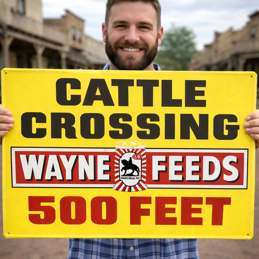 Cattle Crossing 500 Feet Wayne Feeds Steel Advertising Farm Embossed Sign
