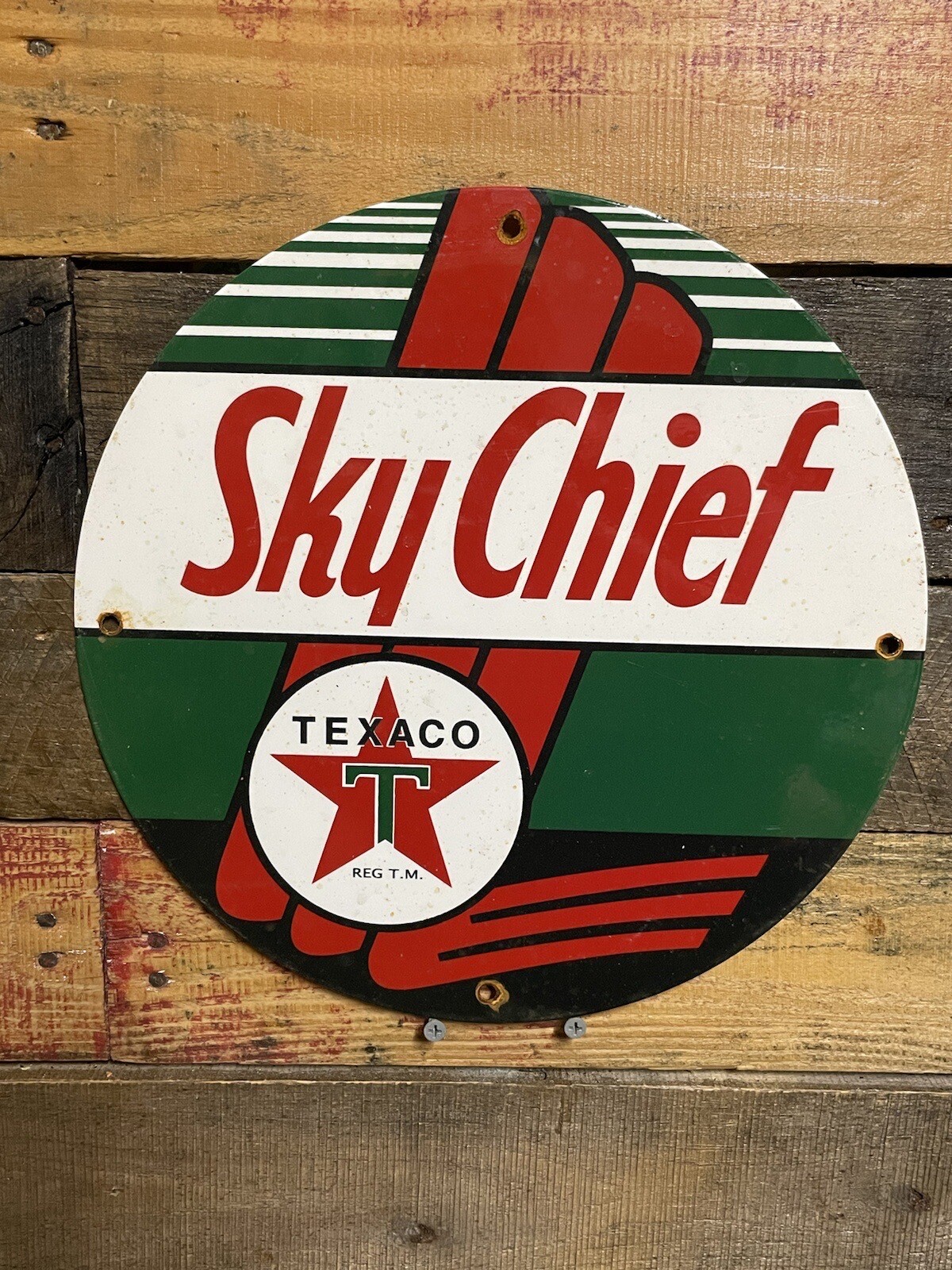 VINTAGE TEXACO PORCELAIN SIGN SKY CHIEF GAS STATION PUMP PLATE FUEL MOTOR OIL