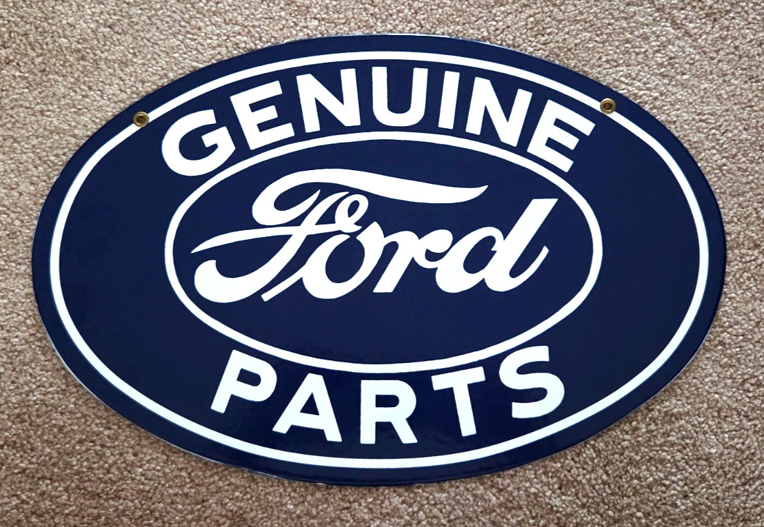 Ford Genuine Parts Oval Porcelain Coated Metal Sign 16.5″ x 11″ Blue White
