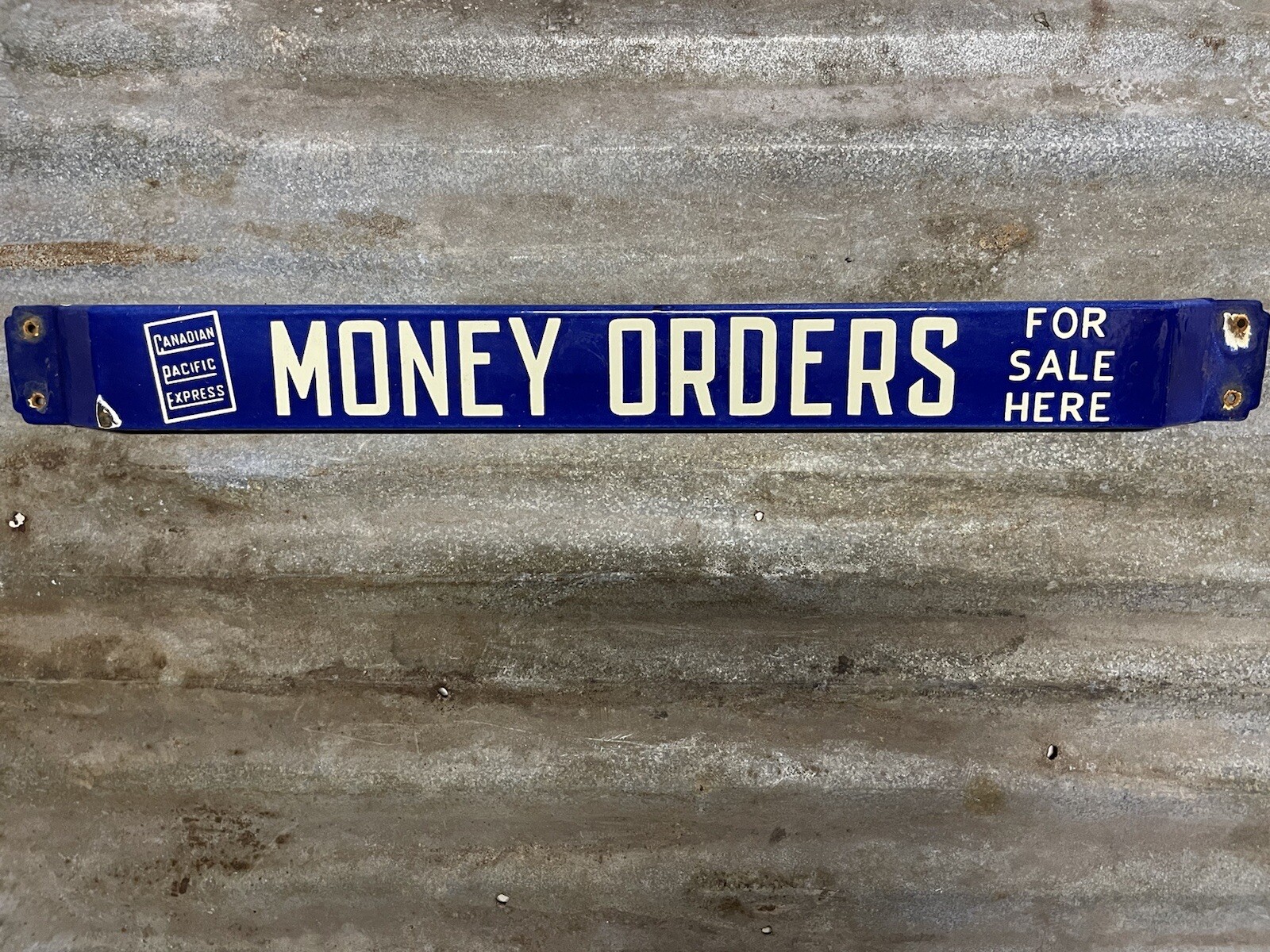 CANADA PACIFIC EXPRESS VINTAGE PORCELAIN SIGN MONEY ORDERS BANK CASH DOOR BAR