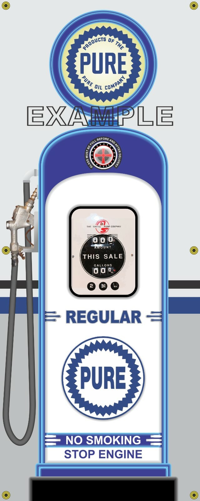 PURE OIL GAS PUMP WAYNE 50s STYLE REGULAR PREMIUM OR SET 2 X 5 REMAKE BANNER ART