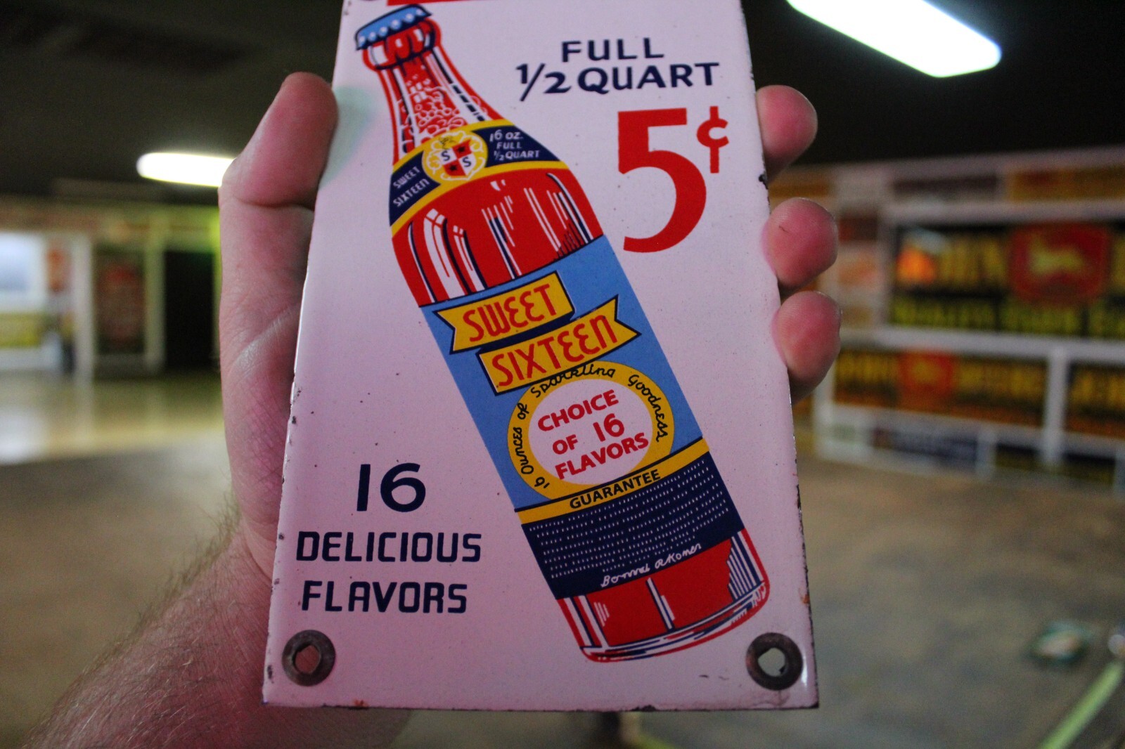 DRINK SWEET SIXTEEN SODA POP DEALER PORCELAIN METAL SIGN COKE COLA PEPSI GAS
