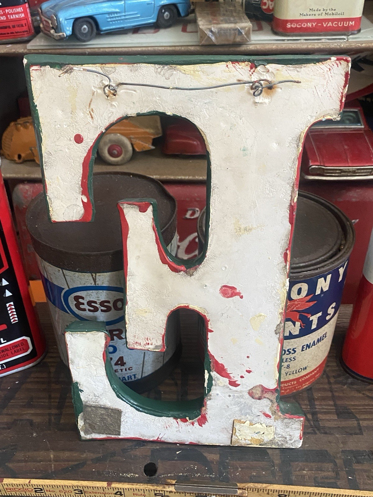 Old Ceramic Sign Letter E Gas Station Sinclair Antique Vintage Original Green 66