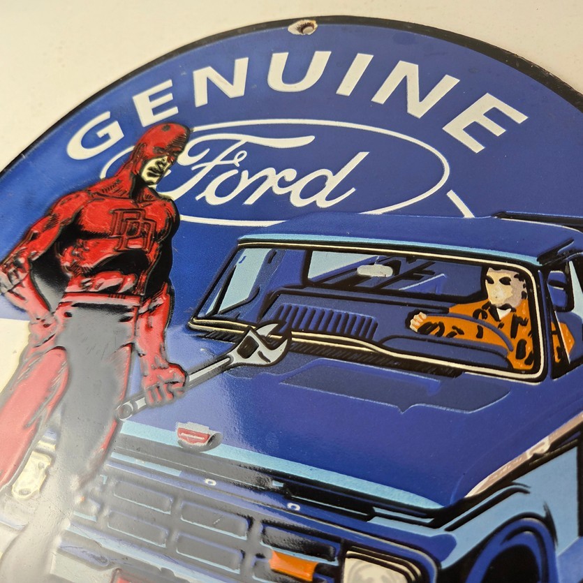 Vintage Ford Sign – Marvel Comic Dare Devil Auto Truck Porcelain Gas Pump Sign
