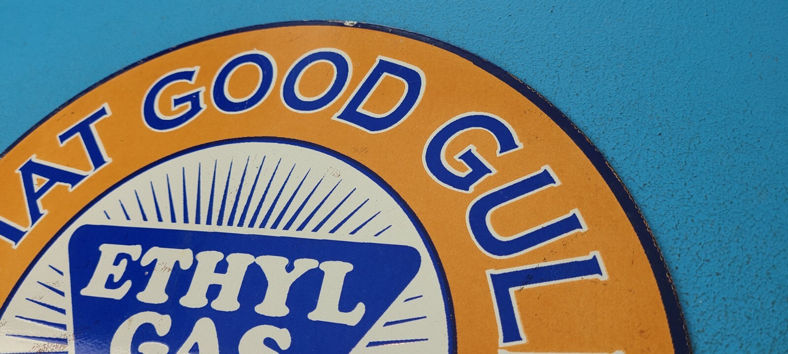 VINTAGE GULF GASOLINE PORCELAIN ETHYL GAS SERVICE STATION GENERAL MOTORS SIGN