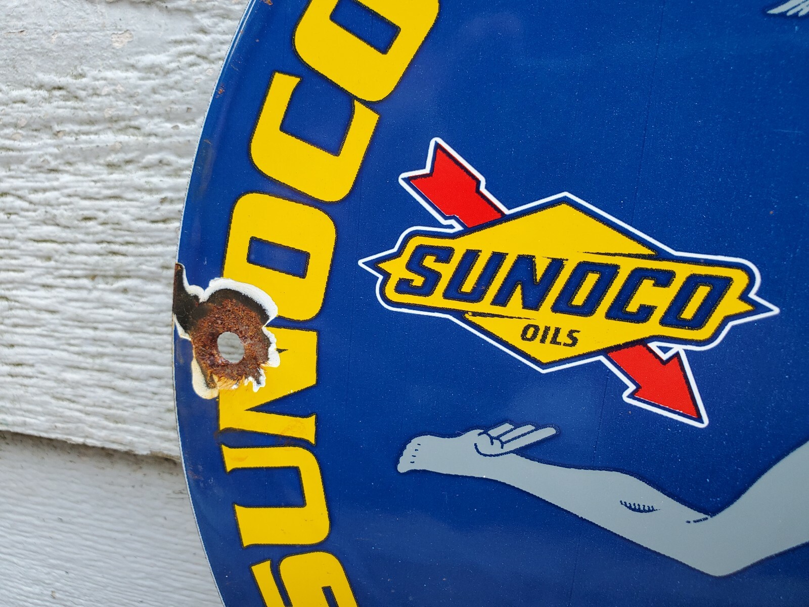 OLD SUNOCO MERCURY MADE MOTOR OIL PORCELAIN ENAMEL GAS PUMP STATION SIGN