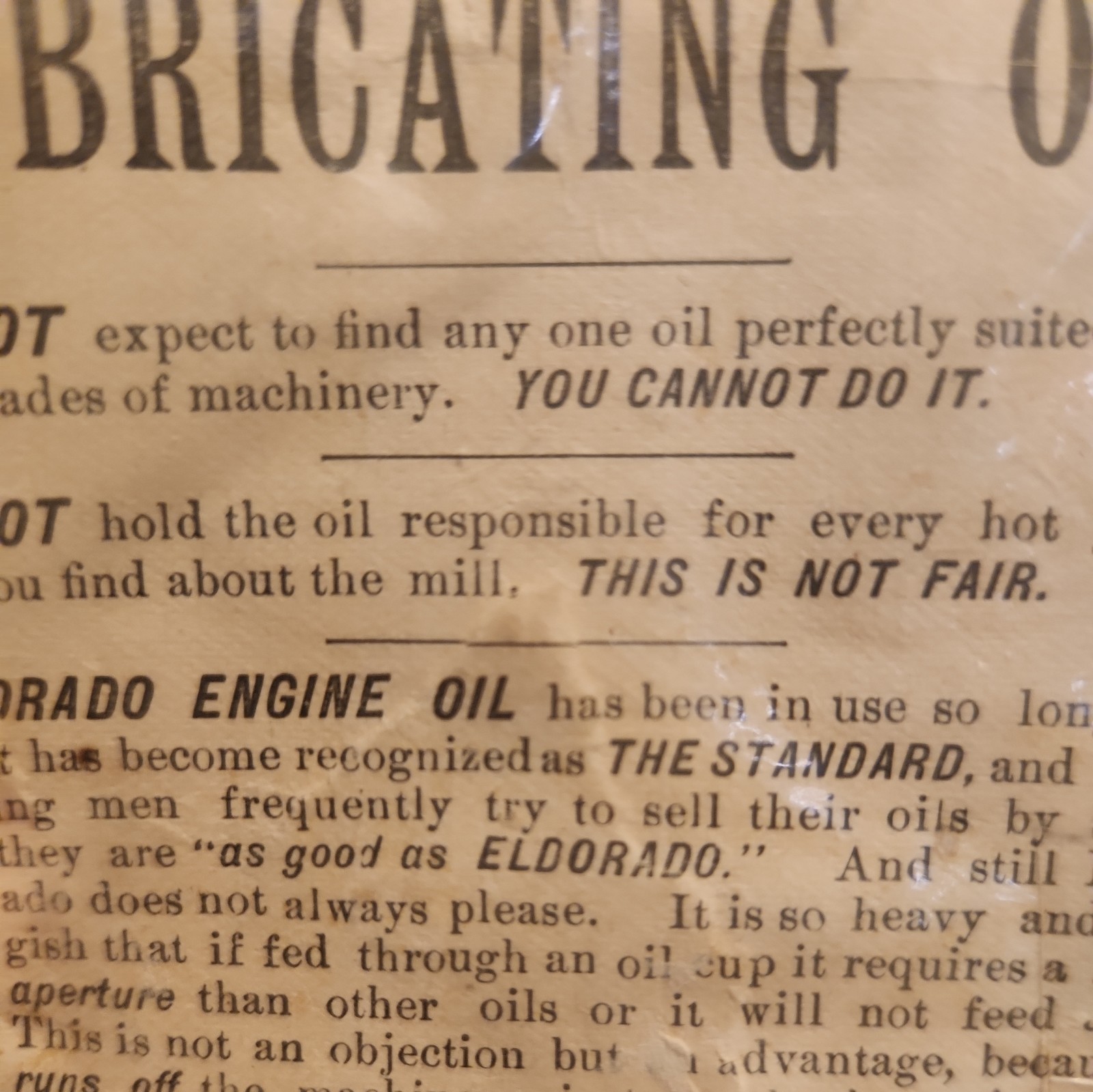Vintage Eldorado Engine Oil Advertisement