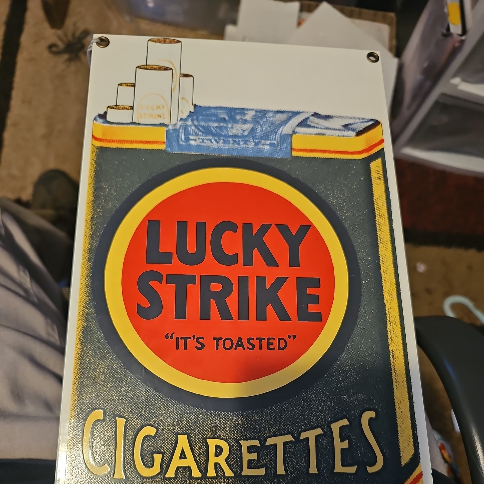 VINTAGE Ande Rooney’s porcelain-enameled LUCKY STRIKE CIGARETTES sign