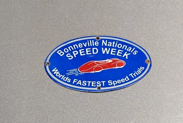 VINTAGE 12” BONNEVILLE NATIONALS RACING PORCELAIN SIGN CAR GAS TRUCK MOTORCYCLE
