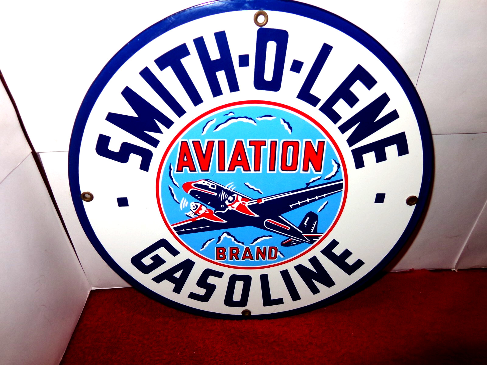 VINTAGE SMITH-O-LENE AVIATION 🛫 AIRPLANE GASOLINE 11 3/4″ PORCELAIN METAL SIGN