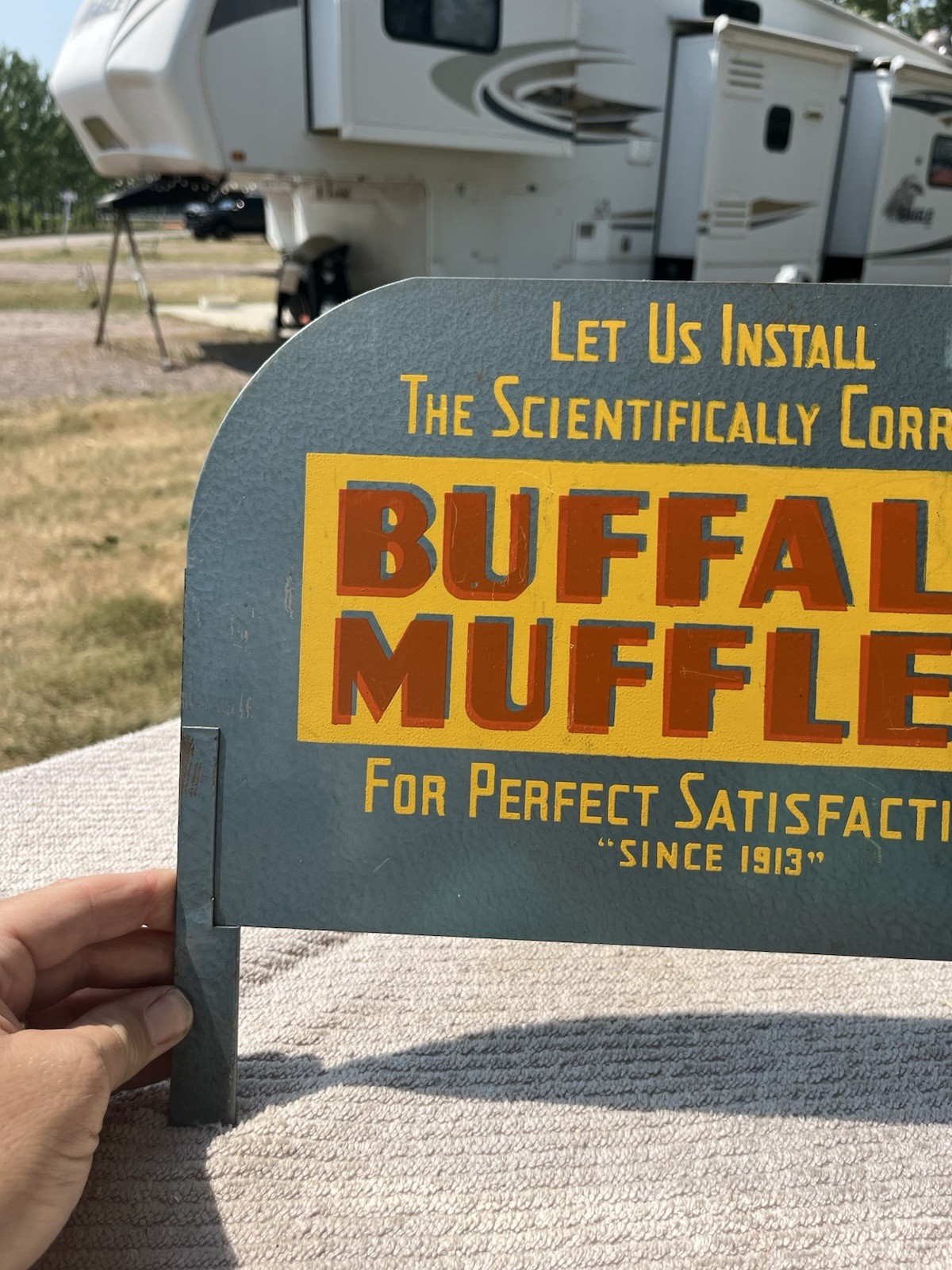 Vintage Buffalo Muffler Rack Topper Service Station Metal Advertising Sign