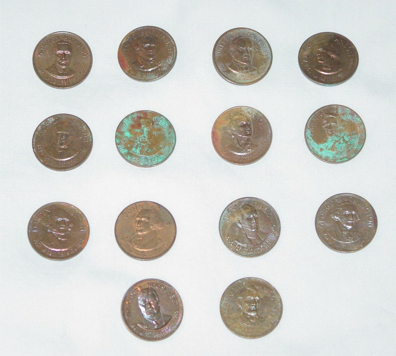 14 VINTAGE 1960’s SHELL GAS STATION U.S. PRESIDENT COLLECTOR COINS-COPPER/BRONZE
