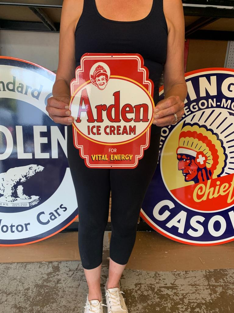 Antique Vintage Old Door Push Style Sign Arden Ice Cream Made in USA