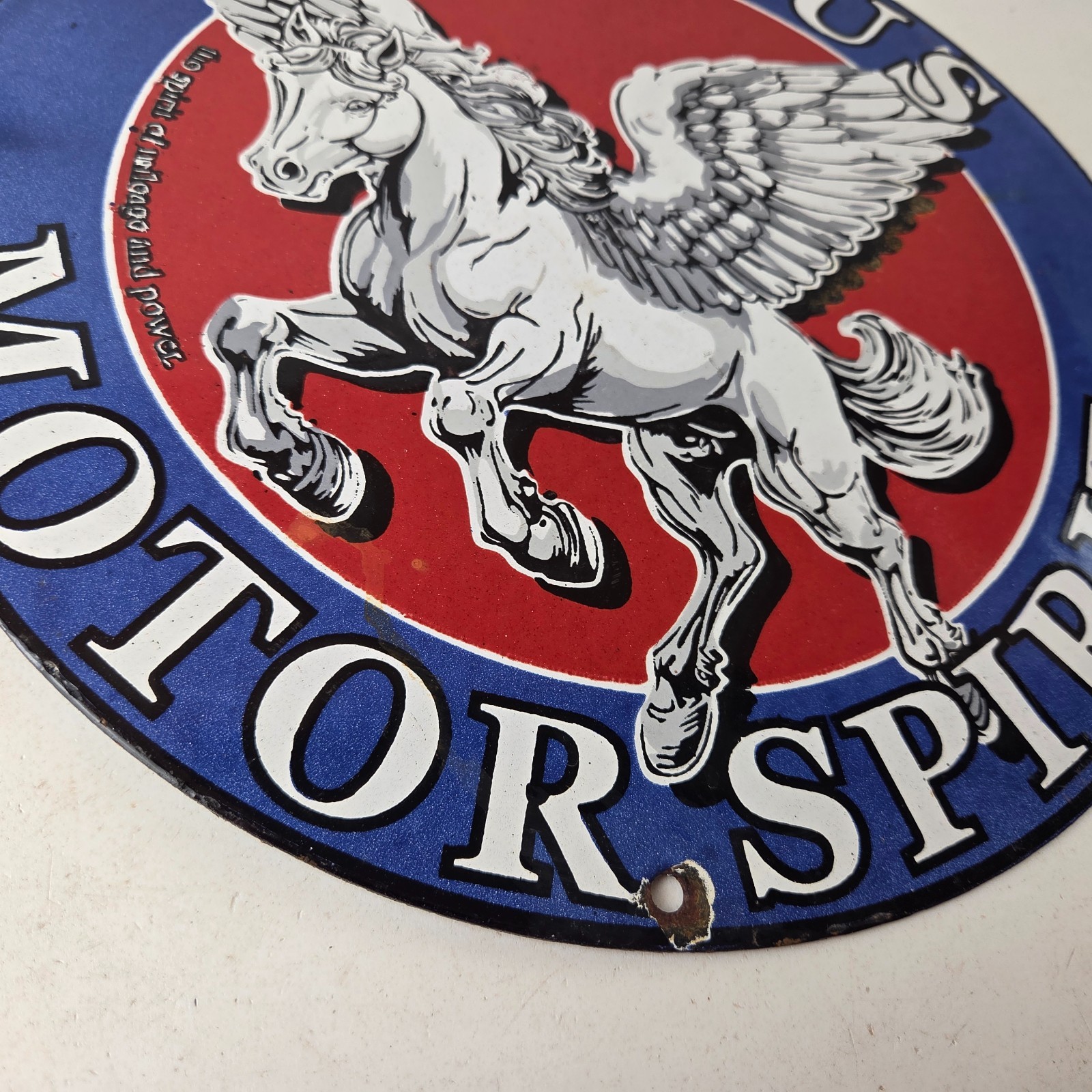 Vintage Pegasus Sign – Gas Pump Station Motor Spirit Porcelain Ad Wall Sign