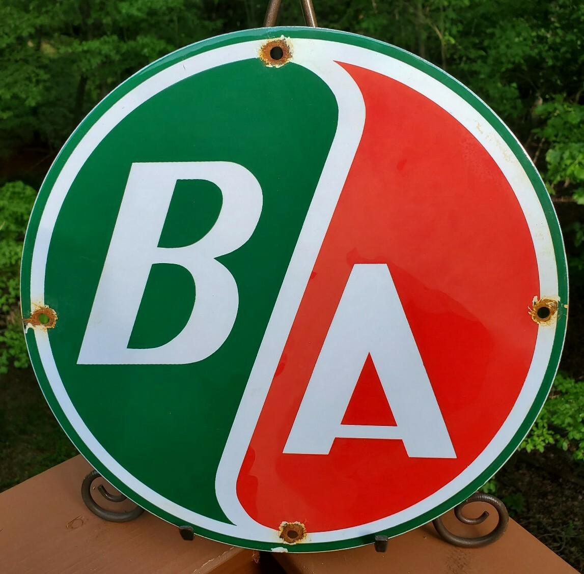 VINTAGE B/A BRITISH AMERICAN 11 3/4″ PORCELAIN METAL B A GAS OIL SIGN PUMP PLATE