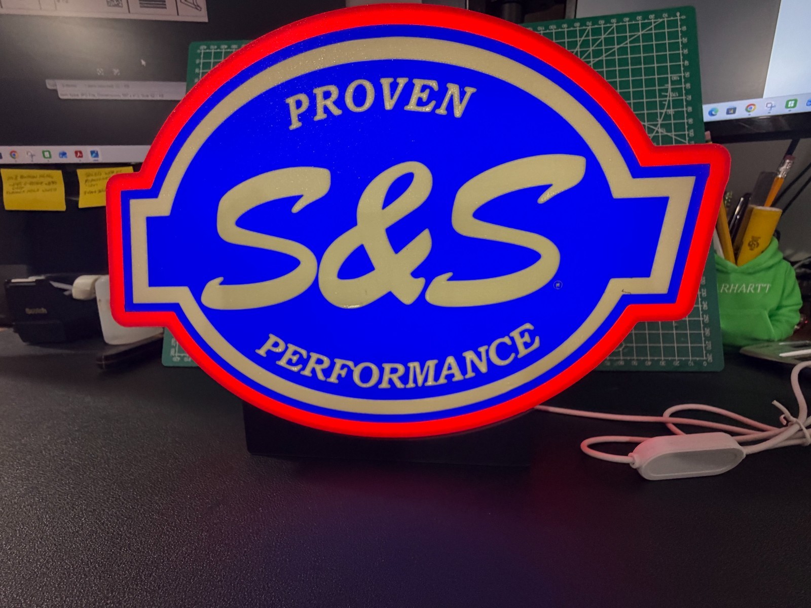 S&S Racing Lighted Sign Blue & White Vintage Style Garage Shop Man Cave Display