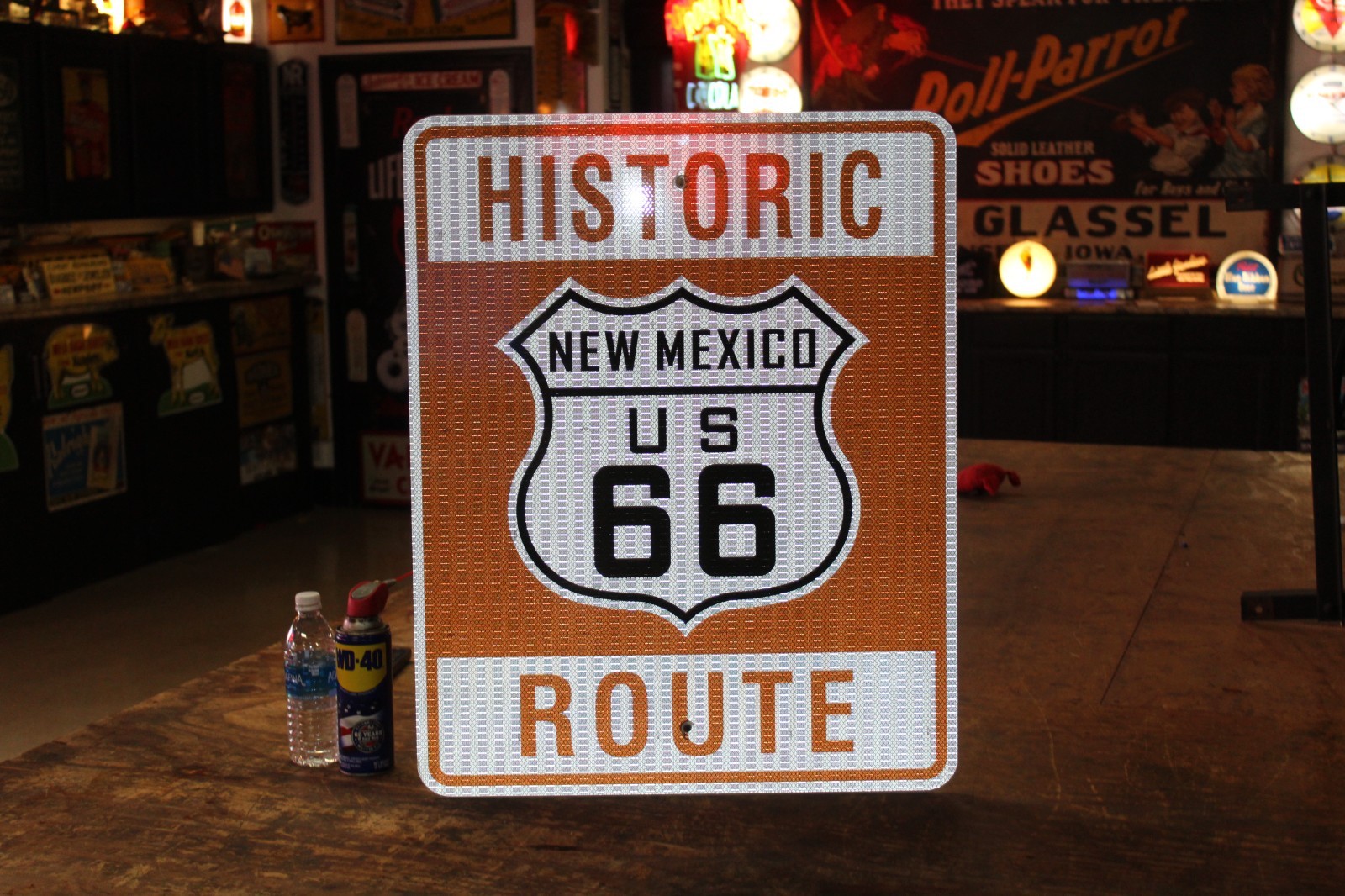 SCARCE 30″ NEW MEXICO US ROUTE 66 HIGHWAY METAL SIGN HISTORIC ROAD GAS OIL COKE