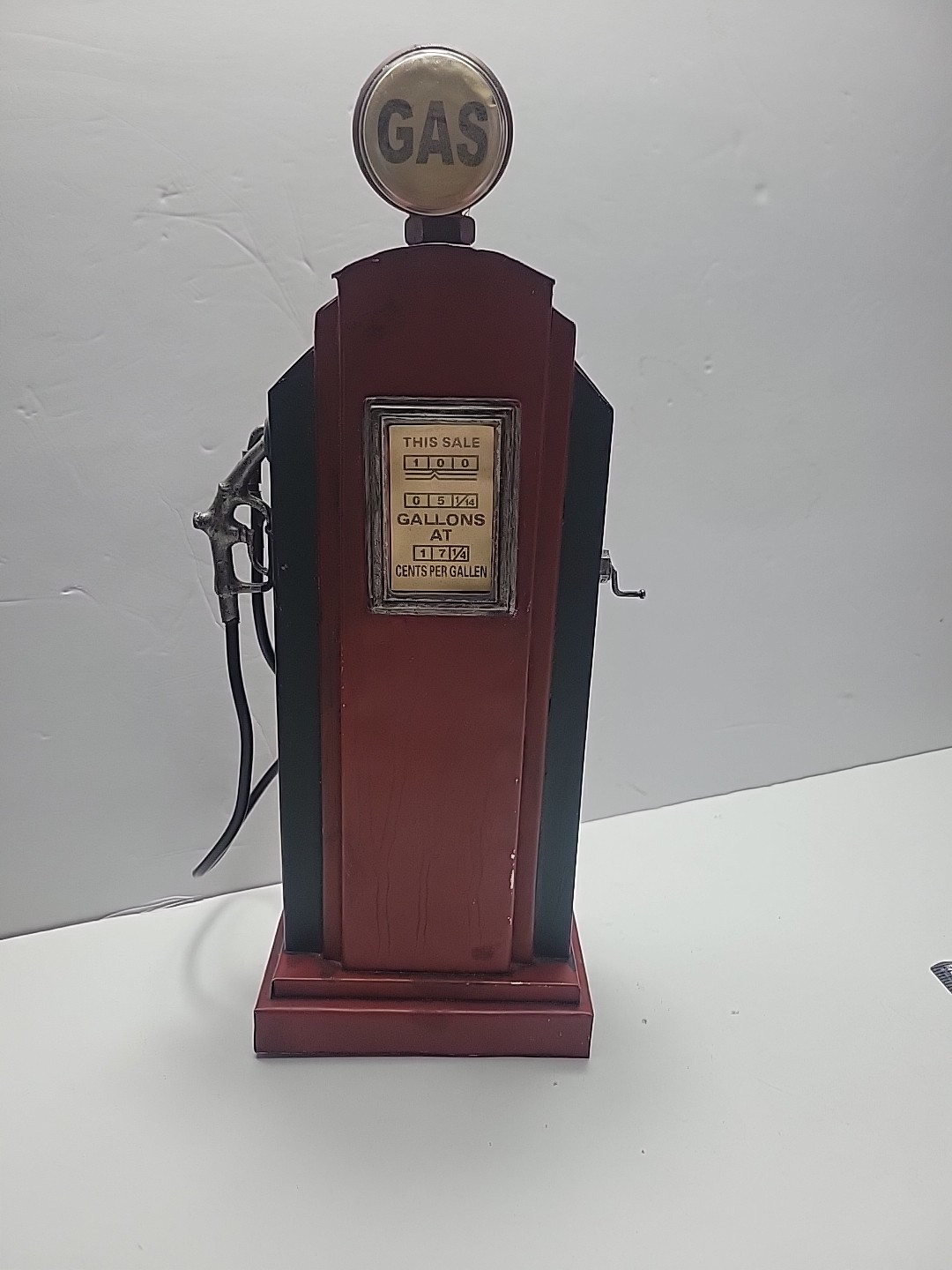 Vintage Tin Gas Pump Shelf Cabinet Display Piece 13″ Tall Red Texaco Style BoxC