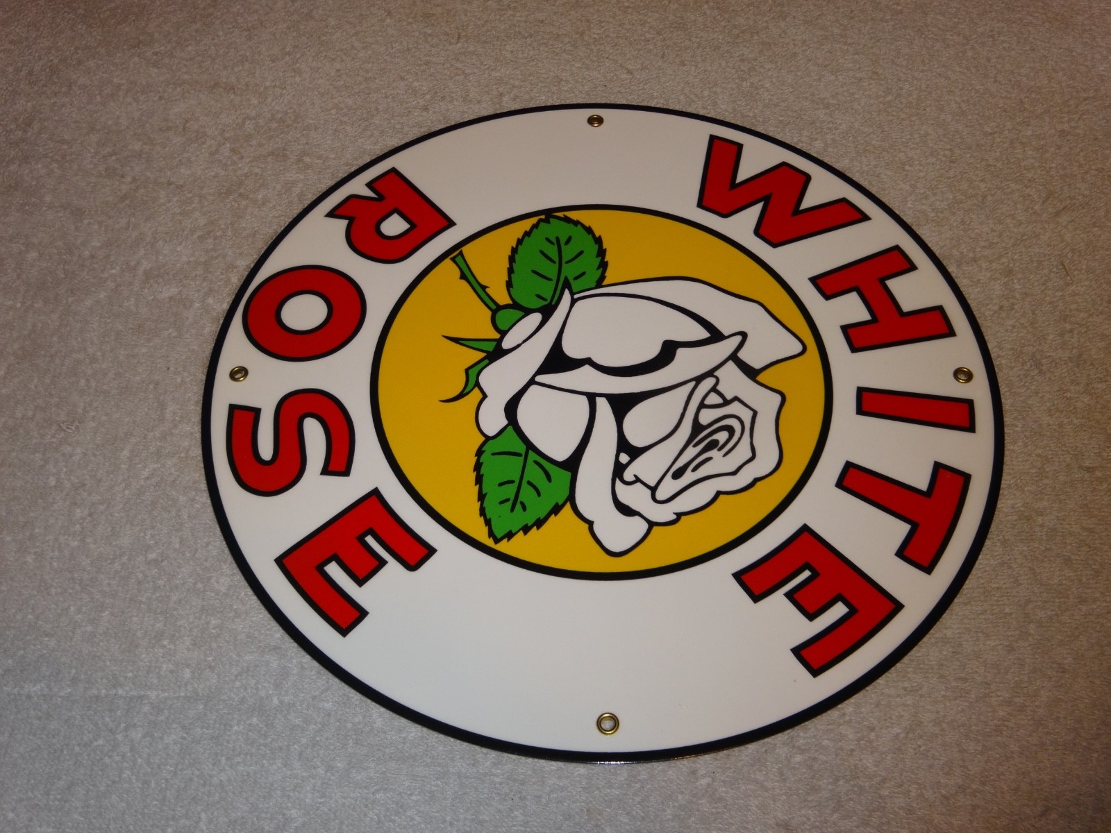 VINTAGE ENARCO WHITE ROSE GASOLINE 11 3/4″ PORCELAIN METAL CANADA GAS & OIL SIGN