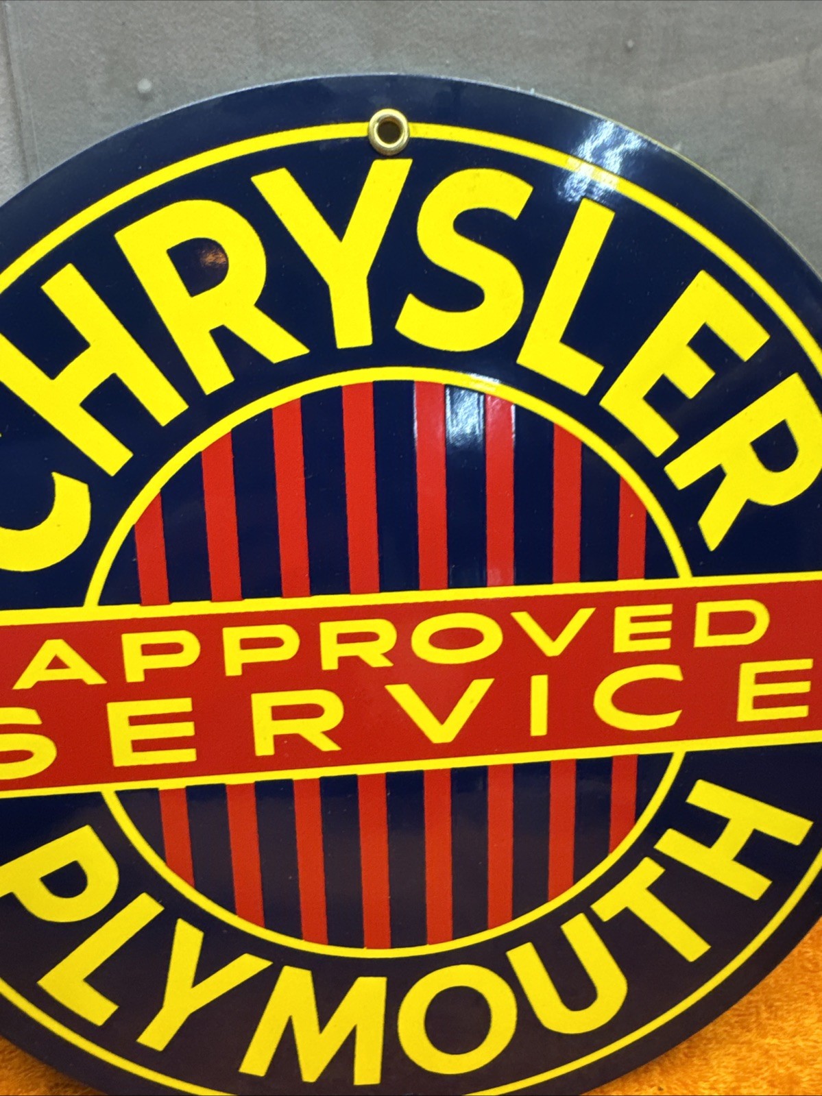 Box16- #1NOS Chrysler Plymouth Approved Service Porcelain Enamel Sign 12”
