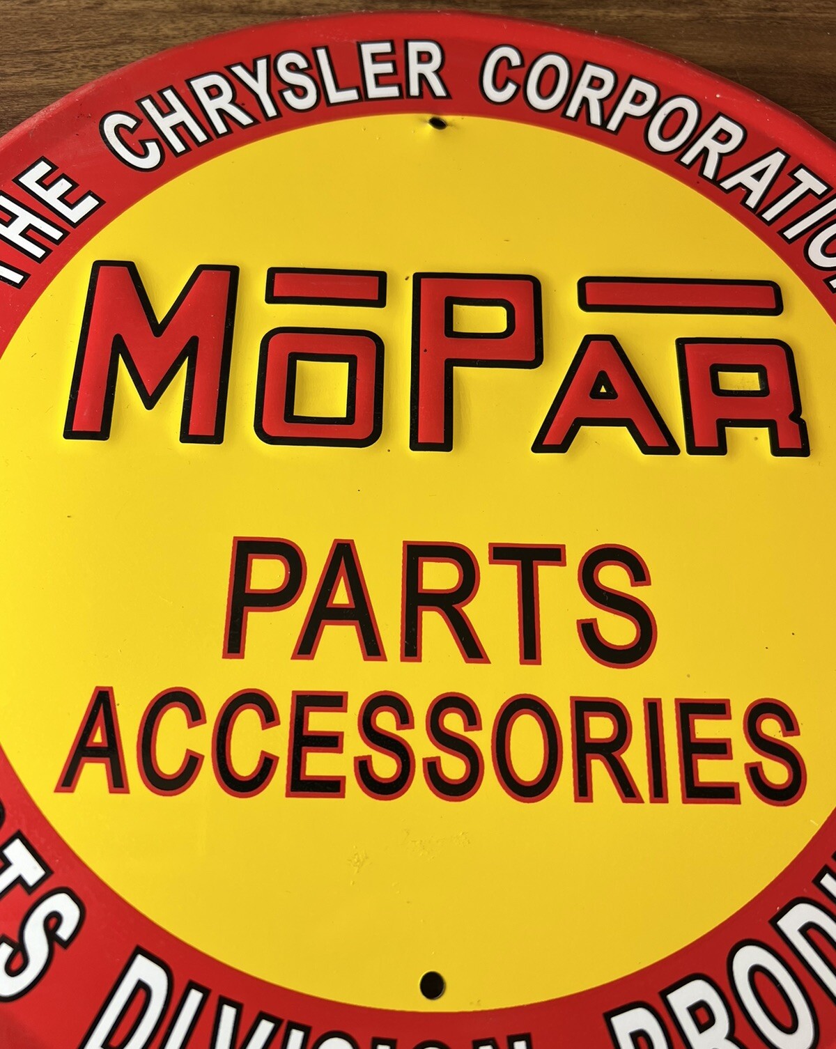 Mopar Chrysler Corp Auto Parts Large Round Tin 12″ Raised Sign Garage Mechanic