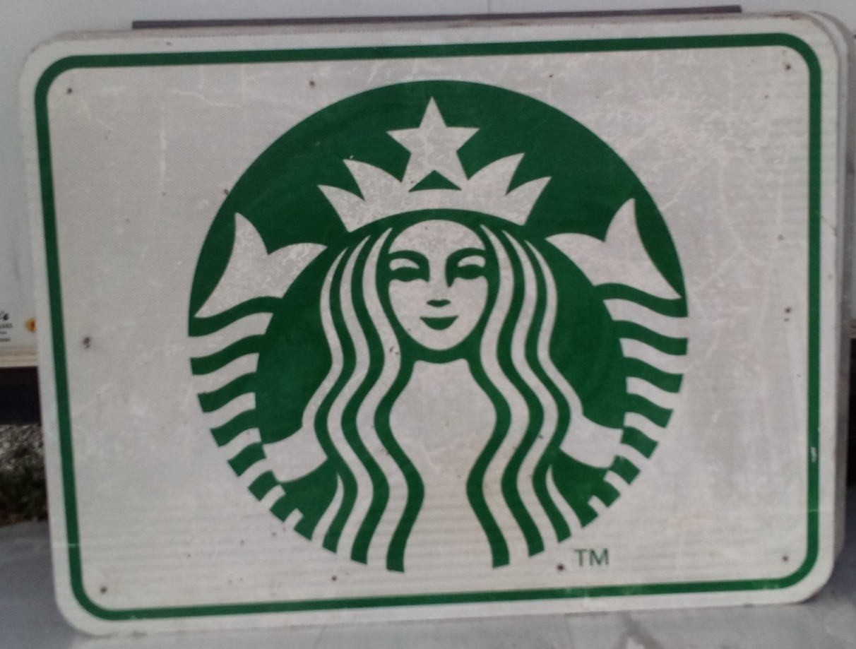 AUTHENTIC RETIRED ADVERTISING HWY EXIT SIGN STARBUCKS COFFEE 48X36 A16
