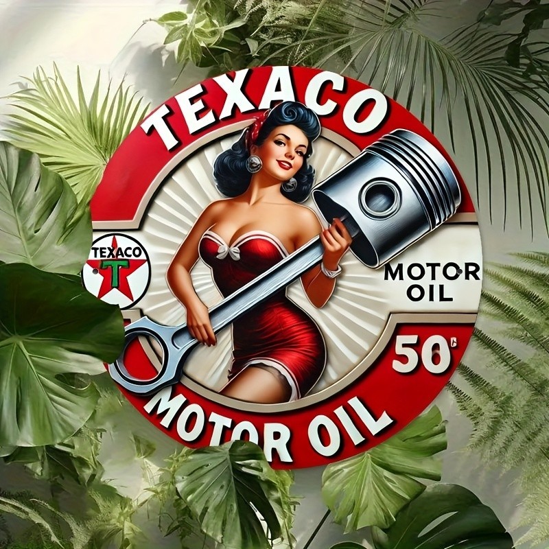 Vintage Texaco Gas Sign Round Metal Wall Art Garage Bar Man Cave Decor Retro USA