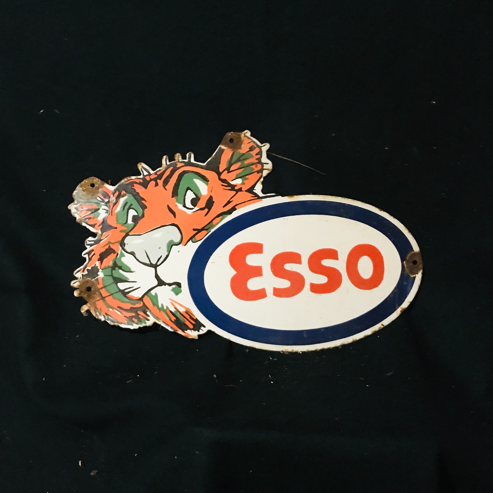 ESSO TIGER GAS STATION PORCELAIN ENAMEL SIGN 20 X 10 IN SS