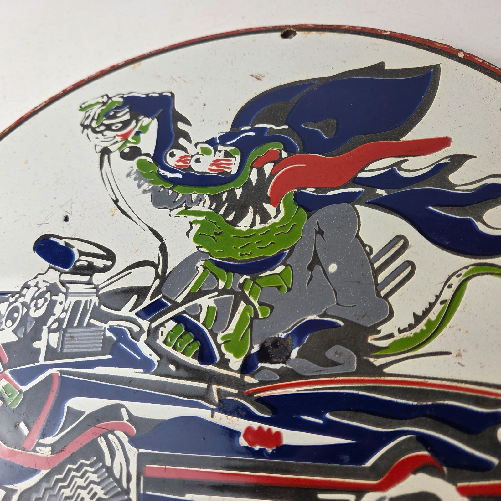 Vintage Rat Fink Hot Rod Batmobile Porcelain Sign – Kustom Fink Batman Sign