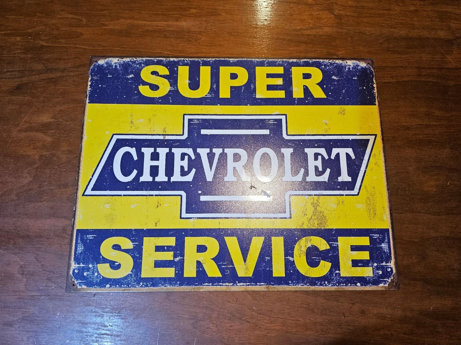 Super Chevrolet Service Blue & Yellow Tin Sign