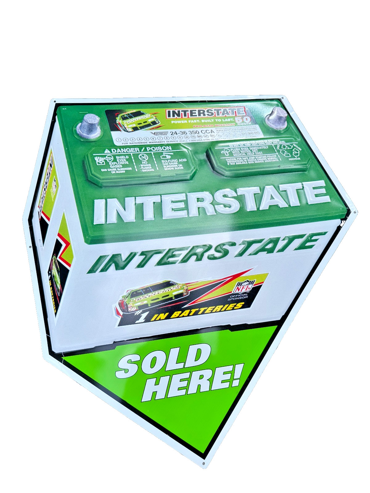 Interstate Batteries SOLD HERE Diecast Tin Metal Advertising Store Sign NASCAR