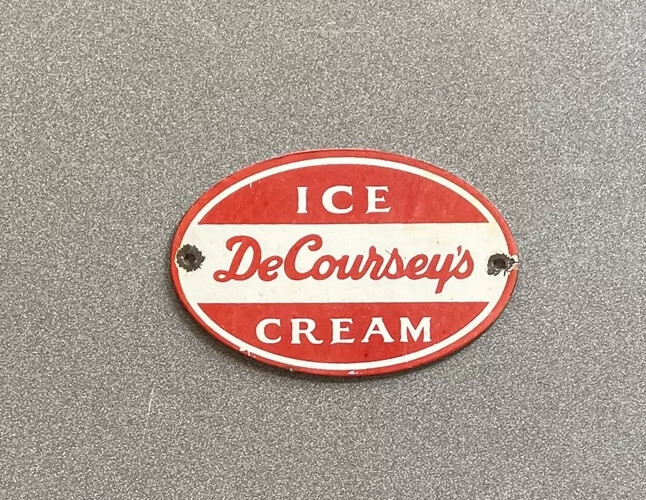 VINTAGE DECOURSEYS ICE CREAM PORCELAIN SIGN CAR GAS OIL TRUCK GASOLINE
