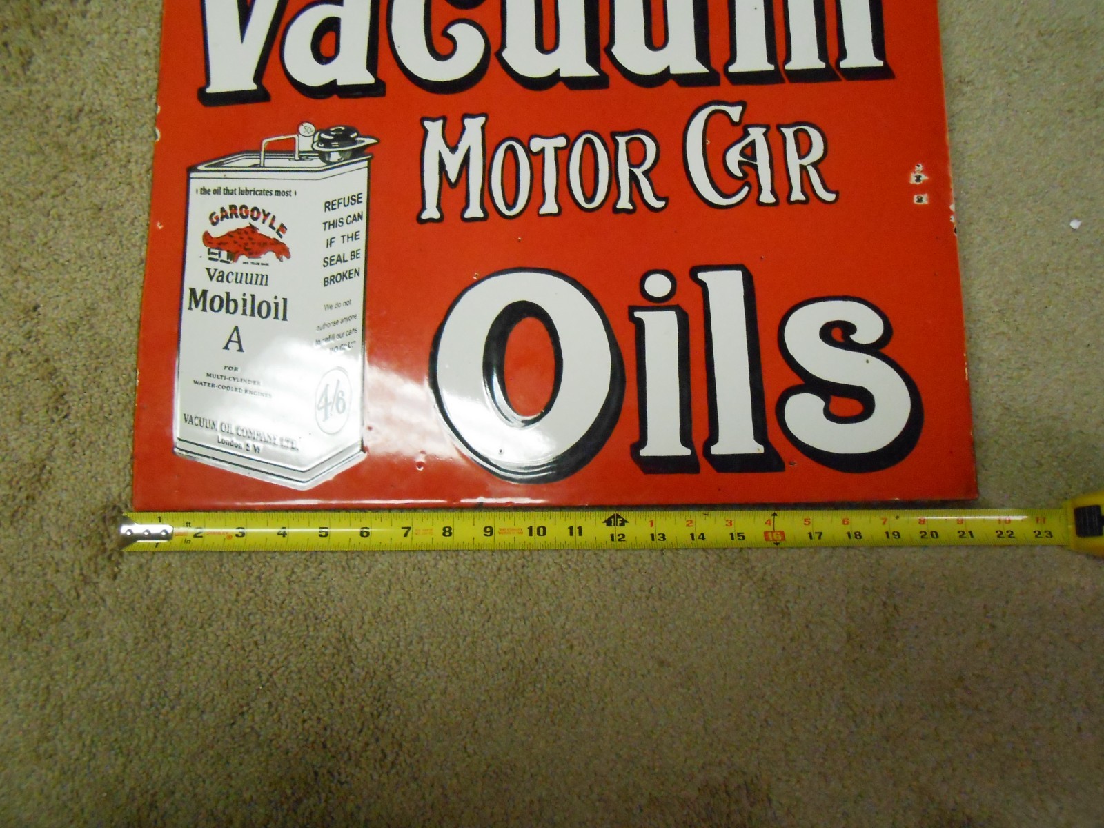 Flanged 1930’s Vintage Porcelain 2 Sided Mobiloil Vacuum Motor Car Oils Sign,