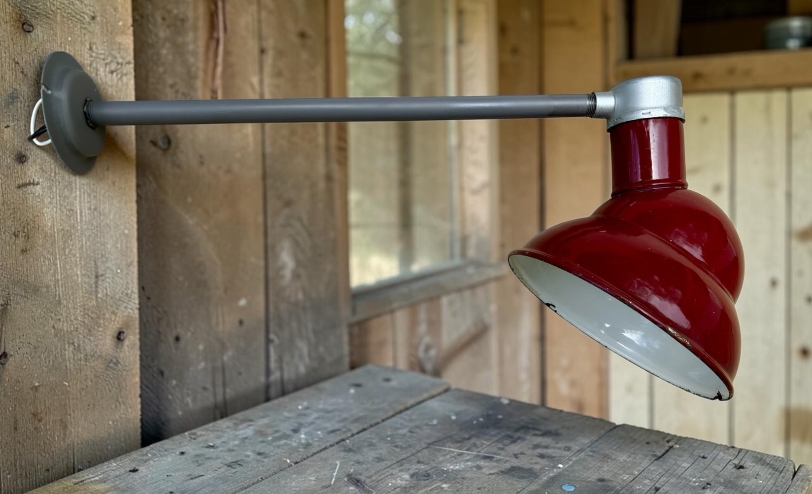 30s Appleton 10″ RED/Maroon Porcelain Industrial Sign Gas Station Vintage Light