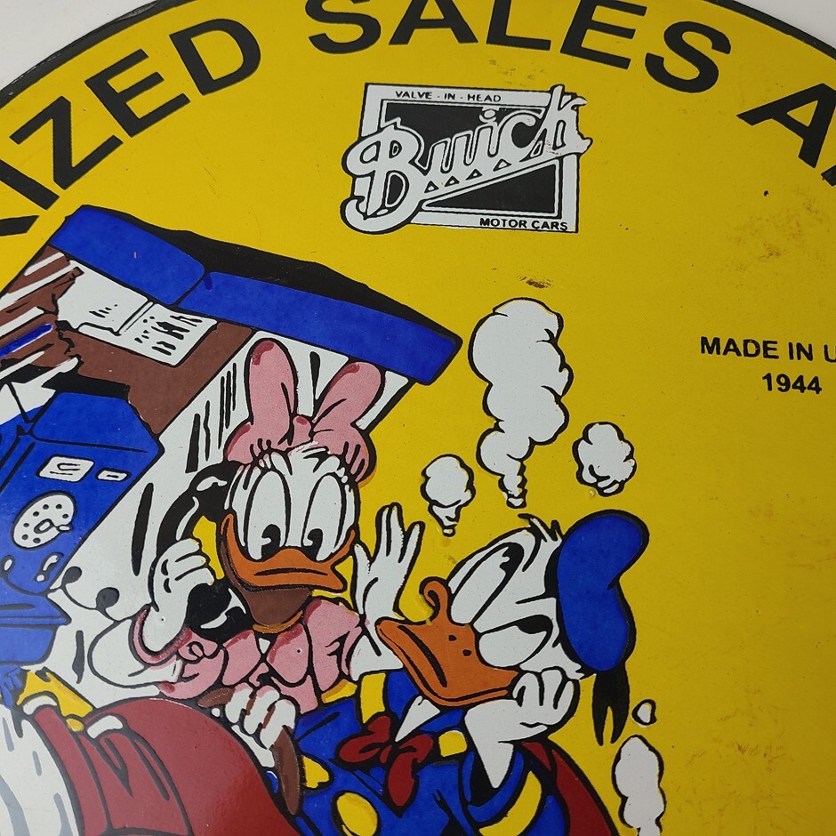 Vintage Buick Automobiles Sign – Donald Duck Porcelain Auto Gas Pump Sign