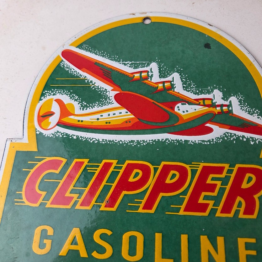 Vintage Clipper Gasoline Sign – Aircraft Airplane Gas Pump Porcelain Sign