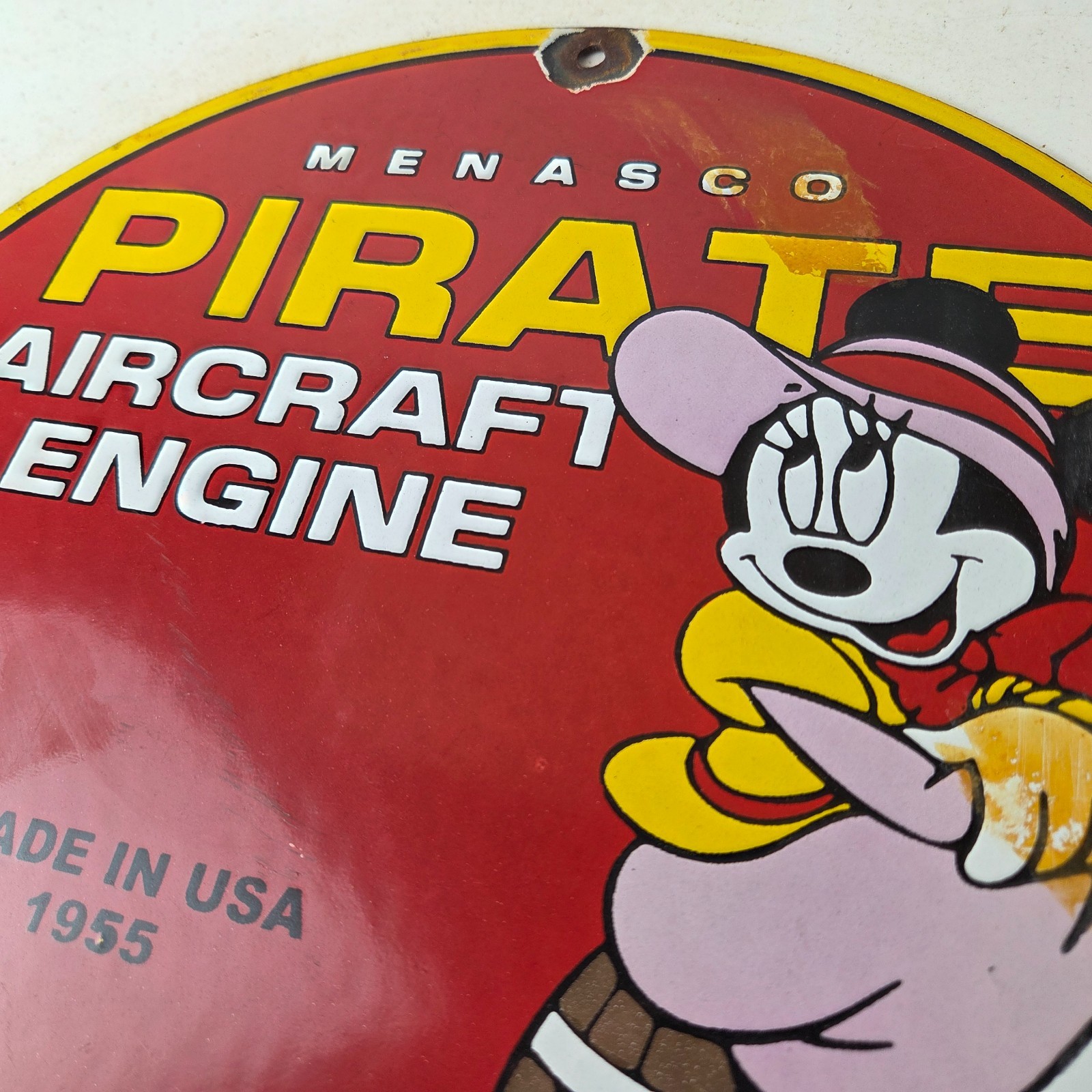 Vintage Menasco Aircraft Engine Sign – Minnie Mouse Airplane Porcelain Gas Sign