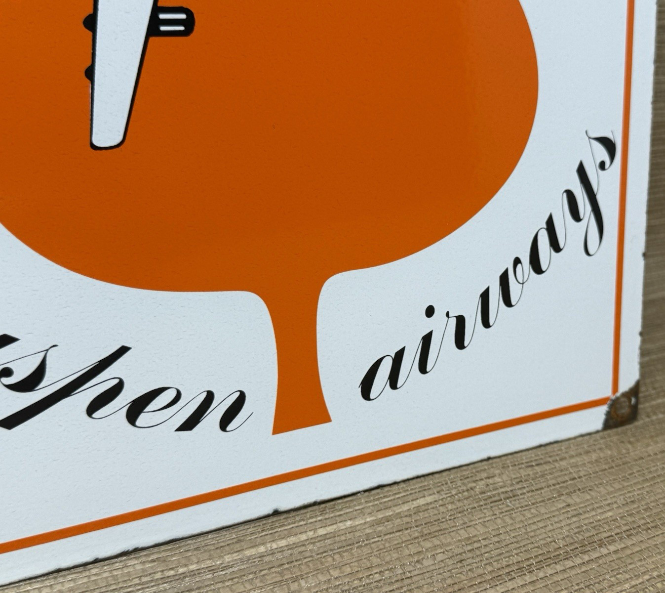 VINTAGE ASPEN AIRWAYS PORCELAIN SIGN GAS OIL AIRLINE AVIATION ORANGE LEAF PLANE