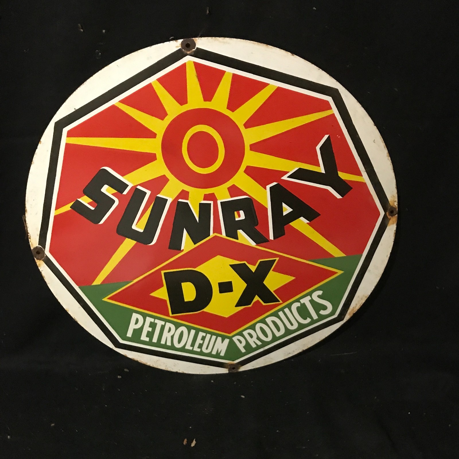 SUNRAY D-X PRODUCTS ADVERTISING PORCELAIN ENAMEL SIGN 30 IN ROUND SS