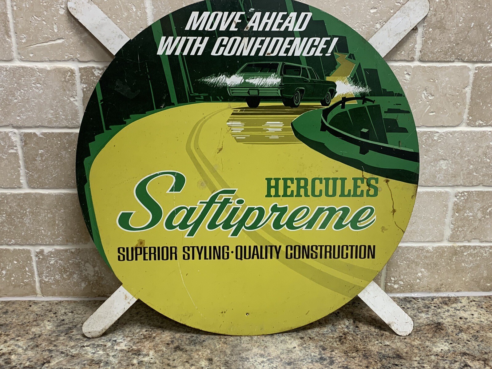 VINTAGE HERCULES SAFTIPREME SHOWROOM TIRE DISPLAY TIN SIGN (SH)