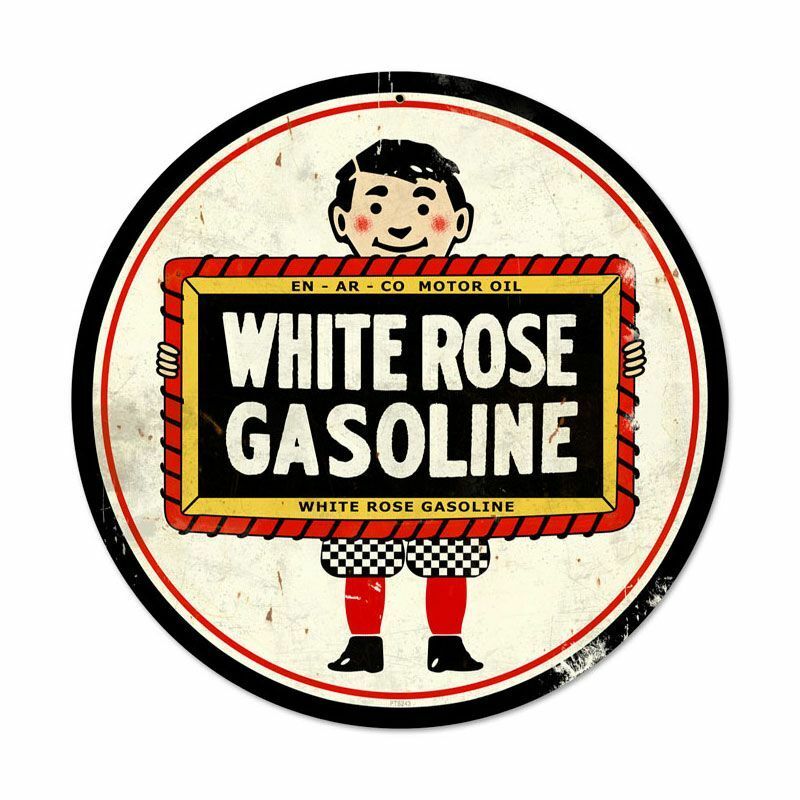 WHITE ROSE GASOLINE 14″ ROUND HEAVY DUTY USA MADE METAL GAS ADVERTISING SIGN