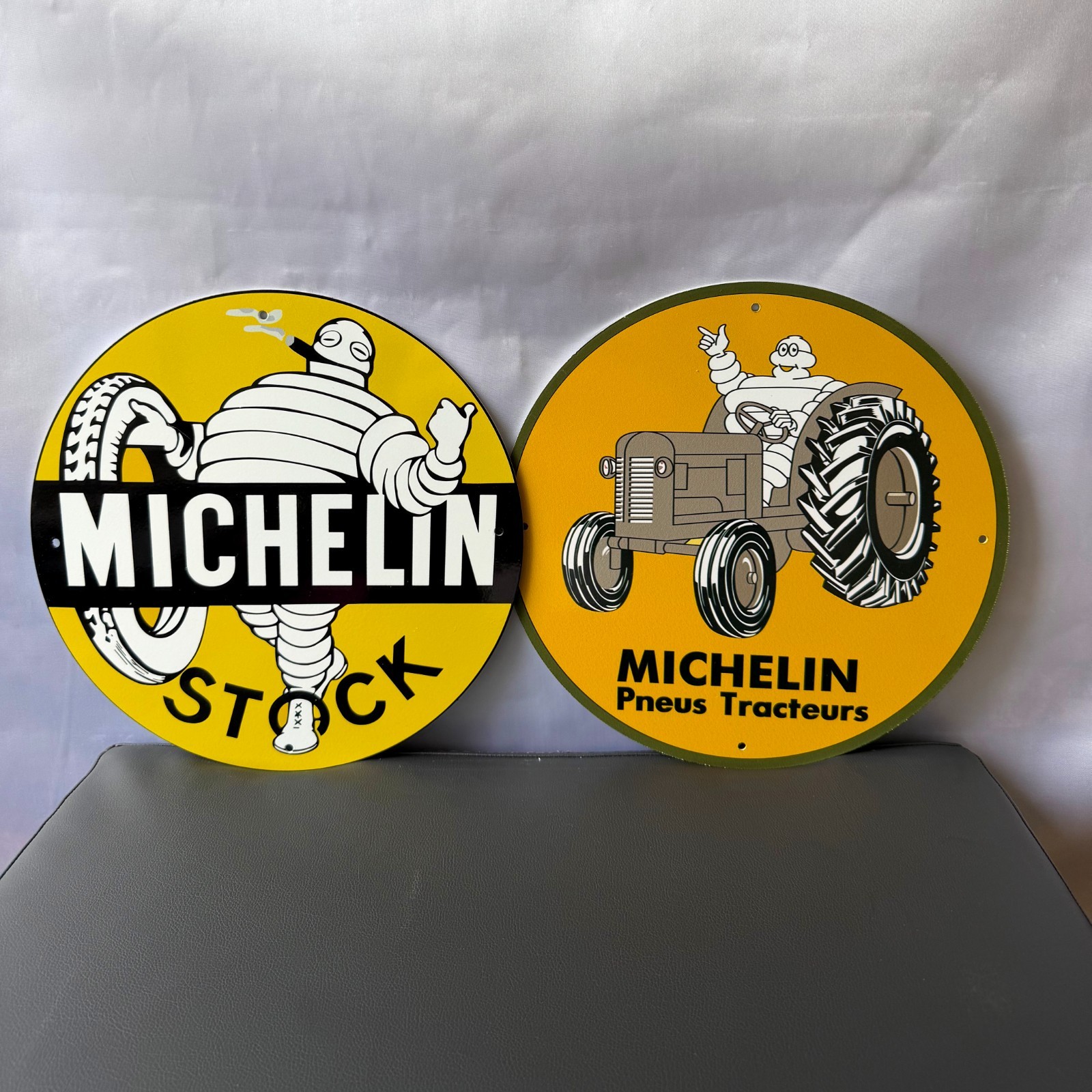 Michelin Bibendum Vintage Metal Sign Set of 2 – 30 cm / 11.8” Round