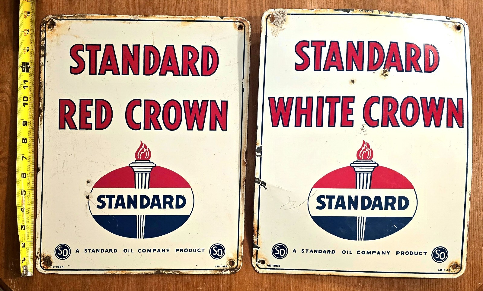 Vintage Standard Oil Red Crown & White Crown Pump Plates Matching Set 1954