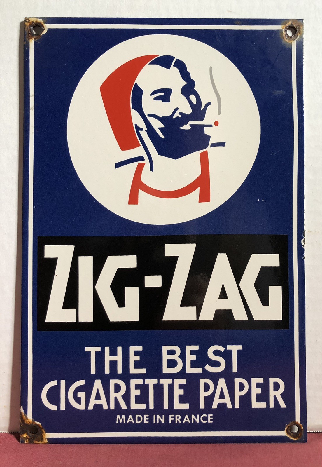 VINTAGE ZIG ZAG 12” PORCELAIN SIGN CIGARETTE SMOKING TOBACCO PAPERS