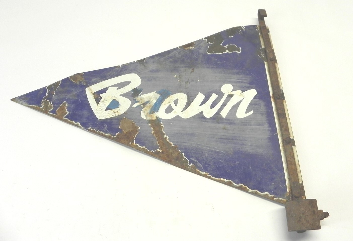 VINTAGE BROWM PENNANT SIGN FLAG TOP GAS STATION DISPLAY *RARE* 18 1/4″x19 3/8″
